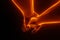 Close up view of hand grabbing hand with light fire glowing 3D effect. Helping each other concept