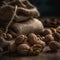 close-up view of a handful of walnuts