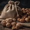 close-up view of a handful of walnuts