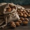 close-up view of a handful of walnuts