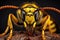 Close up view of the head of a hornet. Isolated on black background. Close-up of a Wasp Vespula vulgaris, AI Generated