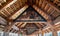 Close-up view of historic paintings under the roof of Chapel covered bridge or Kapellbrucke in Lucerne Switzerland