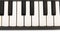Close up view of the keys of an electronic piano keyboard isolated on white background.