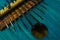 Close-up view of the keys on a kalimba. Traditional African instrument. Concept music