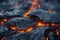 Close up view of lava rocks and flowing lava, power of nature 8k wallpaper background