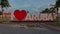 Close up view of letters I love Aruba at sunset in center of city on Aruba island. Aruba.