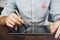 Close up view of a man`s hands and digital tablet. Businessman h