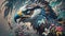 Close up view that merges nature\\\'s grandeur with fantasy art an eagle majestically amidst a stunning array of colorful