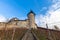 Close up view of the Munot fortification surrounded by vineyard in center of Schaffhausen city center on sunny day in autumn with