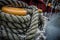 Close up view of nautical rope at a shipyard