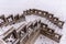 Close-up view of old ornamental castle staircase in Sychrov Castle in winter time. Czech Republic