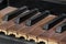 Close up view of old piano or organ keyboard