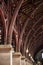 close up view of old vintage roof structure at train station