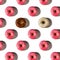 Close up view of pattern donuts sprinkled with glaze isolated on white background.