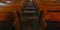 Close up view of pews inside an empty church