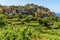 A close-up view of picturesque Cinque Terre village of Corniglia, Italy