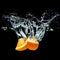 close up view of pieces of orange citrus fruit in water