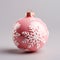 Close up view of pink Christmas ball with snowflakes. Decoration shiny bauble isolated white background. Design of Christmas tree
