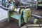 Close-up view of pipe rolling plant equipment, metallurgy industry