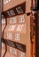 Close-up view of printed weights seen on the door of a shipping container in dock.