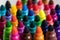 Close up view of rainbow colored markers