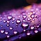 Close up view of raindrops on a window, kissed by purple light