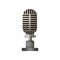 Close up view of retro stylish acoustic gray microphone isolated against a white background.