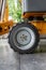 Close-up view of a rubber tire on a truck. Construction Machines