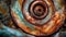 a close up view of a rusted metal object that looks like a spiral