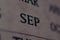 Close-up view of the September month on the calendar