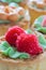 Close up view of a shortbread cakes with cream