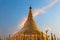 Close up view of Shwedagon Pagoda at twilight