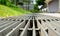 Close up view of a sidewalk drainage gate