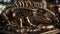 A close up view of a steampunk dinosaur, with iron scales, brass spikes,