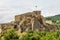 Close up view of Surami Fortress in Georgia with flag