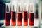 Close up view of test tubes with blood samples