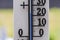 Close up view of thermometer showing 22 degrees
