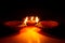 Close up view of three terracotta oil lamp lit during diwali.Happy diwali