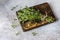 Close up view of thyme bunch. Herb thyme on table