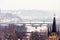 Close-up view to multiple bridges above Vltava river