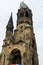 Close up view tower of Kaiser Wilhelm Memorial Church in summer