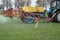 Close-up view of the tractor spraying the chemicals on the large