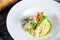 Close up view on tradtional and tasty risotto with parmesan, asparagus and chili. Mediterranean and italian cuisine. Soft,