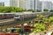 Close-up view of transit train arriving at Eunos bus interchange.