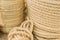 Close up view of twisted rope made of sisal. Background