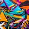 A close-up view of a vibrant graffiti mural, showcasing a riot of colors and artistic expression1, Generative AI