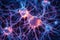 Close-up view of a vibrant neuron, intricately woven with its dendrites extending and intertwining with other neurons. Ai