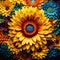 Close-up view of a vibrant sunflower radiating with enchanting colors