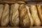 Close up view of white loaves wheat bread on isolated background