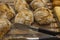 Close up view of white loaves wheat bread on isolated background.